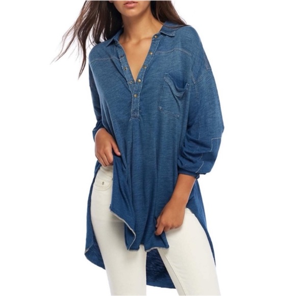Free People Love This Henley Women’s Blue Tunic Shirt Top We The Free Medium - Picture 2 of 11